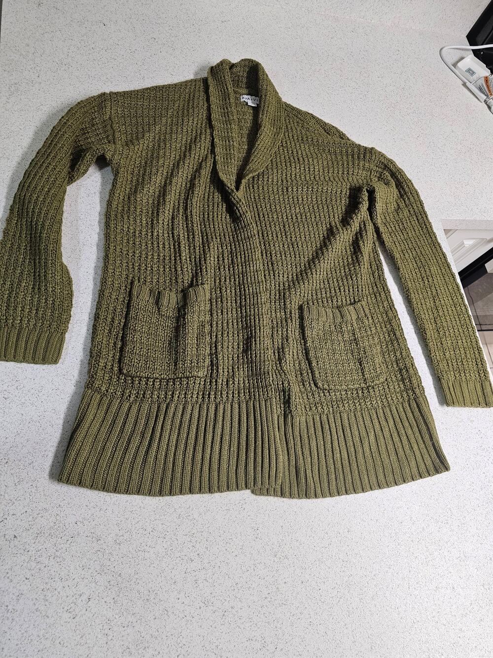 Ava & Viv Olive Green Open-Front Knit Cardigan